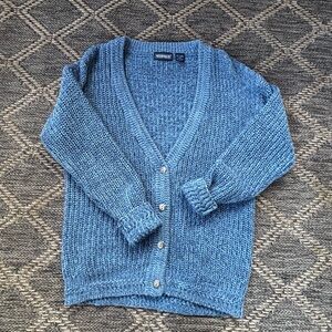 Vintage Mixed Blues Chunky Knit Sweater | Blue Ramie Cotton Blend | Small